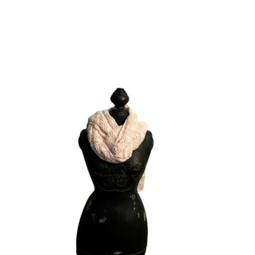 Scarf handmade crochet, pink/white, L 72  W 15